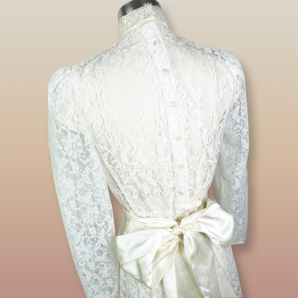 1970's Lace Prairie Dress - Cottage Core - Granny Core Dress - Boho Wedding - Picture 6 of 6